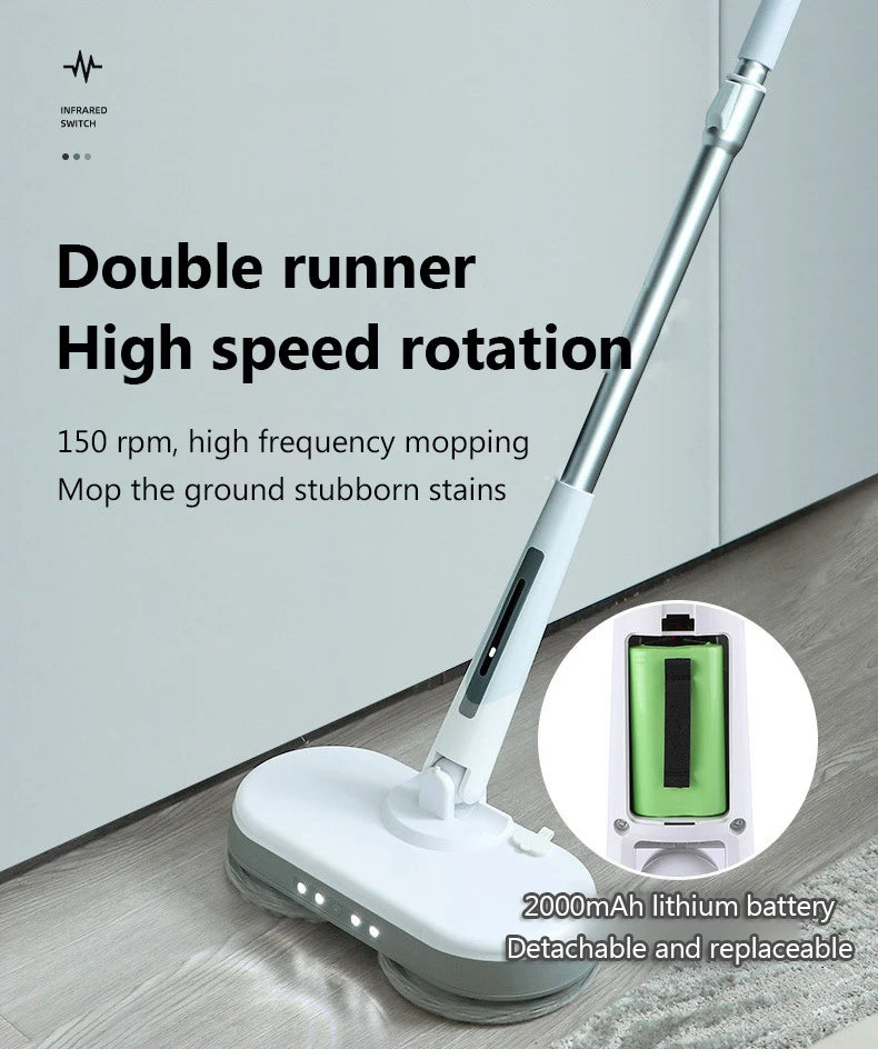 Rechargeable Cordless Electric Mop with LED light Dual-wheel High-speed Rotary Sweeper Automatic Water Spray Window Glass washer