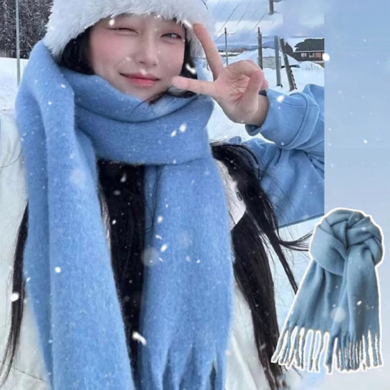 Luxury Cashmere Bright Solid Colors Women Scarf Winter Shawl and Wrap Bandana Pashmina Tassel Female Foulard Thick Blanket