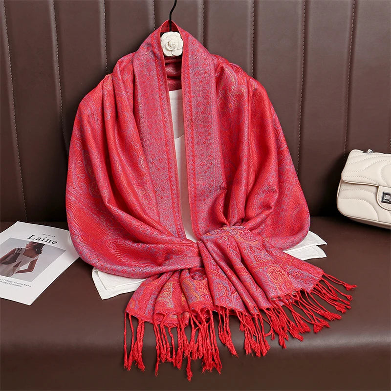 Women Paisley Scarf Cashmere Feeling Pashmina Shawls Tassel Hijab Head Wraps Femme Winter Scarves Foulard Bufanda 2024