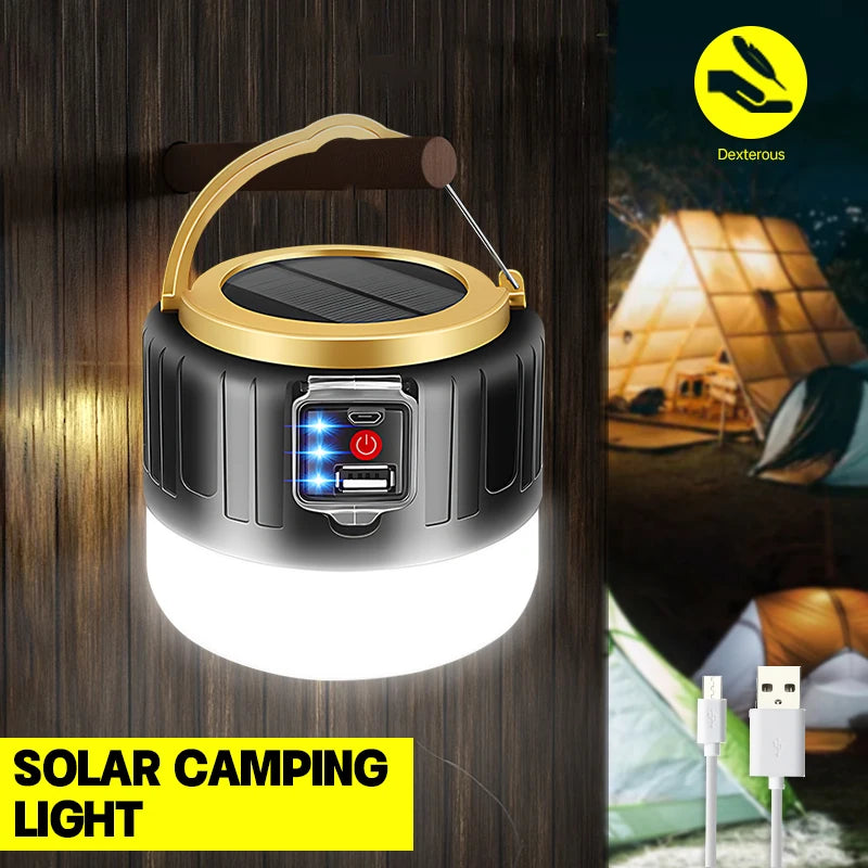 Solar LED Camping Light Waterproof Outdoor Emergency Tent Lights Portable USB Rechargeable Tent Lamp Market Energy Saving Bulb