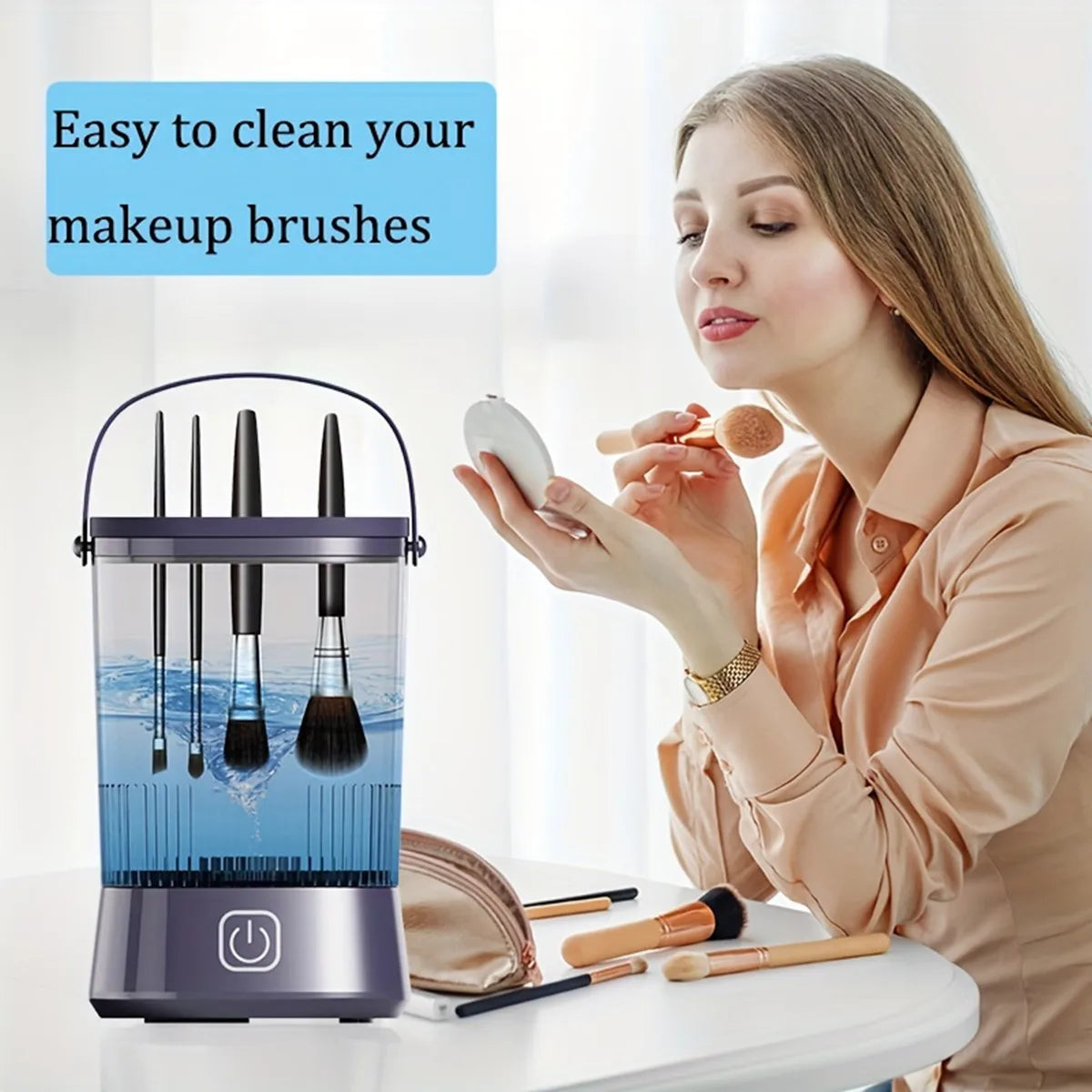 Automatic Electric Makeup Brush Cleaner Rechargeable 3 In 1 Type C-Charging Cosmetic Brush Washing Drying Washing Tools Machine