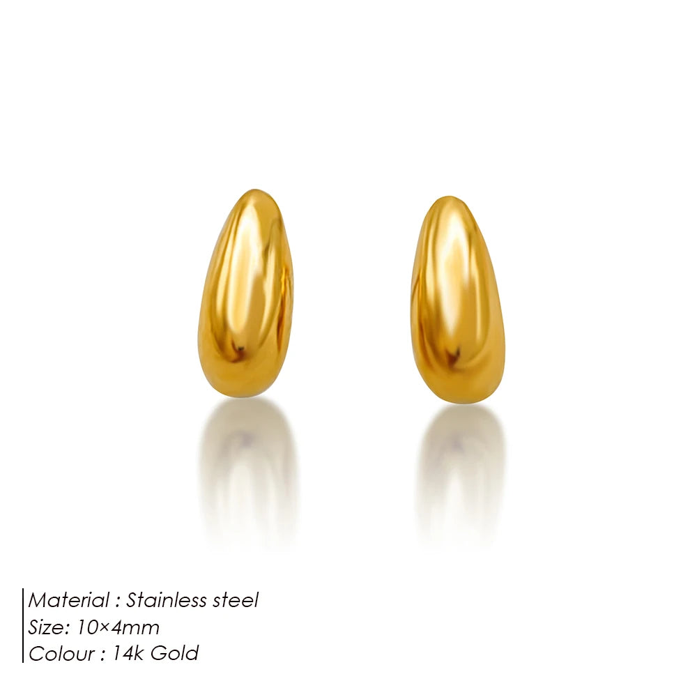 eManco Steel color Gold color Simple Women Chunky Hoops Earrings Gift Fashion Jewelry Stainless Wives Round Smooth Thick Hoop