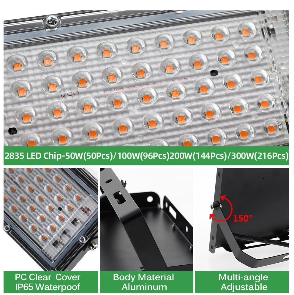 Full Spectrum LED Plant Grow Light AC220V 50/100/200/300W with switch for greenhouse hydroponic plants flower seeds growth light