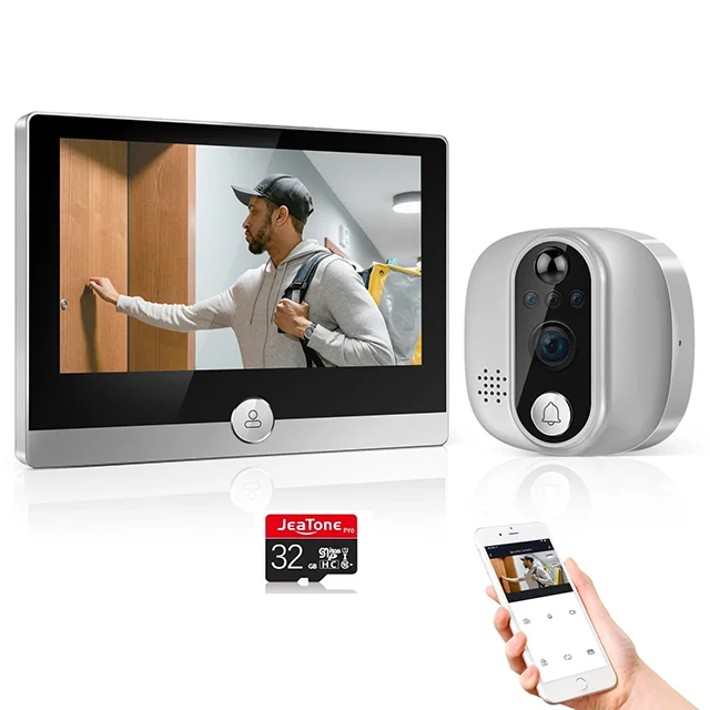 Jeatone Alexa Tuya Smart WiFi Video Peephole 1080P/158° Doorbell Camera For Home 4.3" LCD Screen 24H PIR Movement Detection Eye