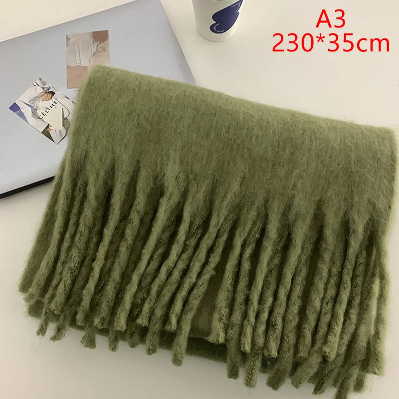 Luxury Cashmere Bright Solid Colors Women Scarf Winter Shawl and Wrap Bandana Pashmina Tassel Female Foulard Thick Blanket