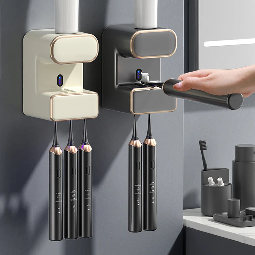 Automatic Sensor Toothpaste Dispenser with 3 Toothpaste Slots Wall Mounted Electric Toothpaste Squeezer for Bathroom Accessories