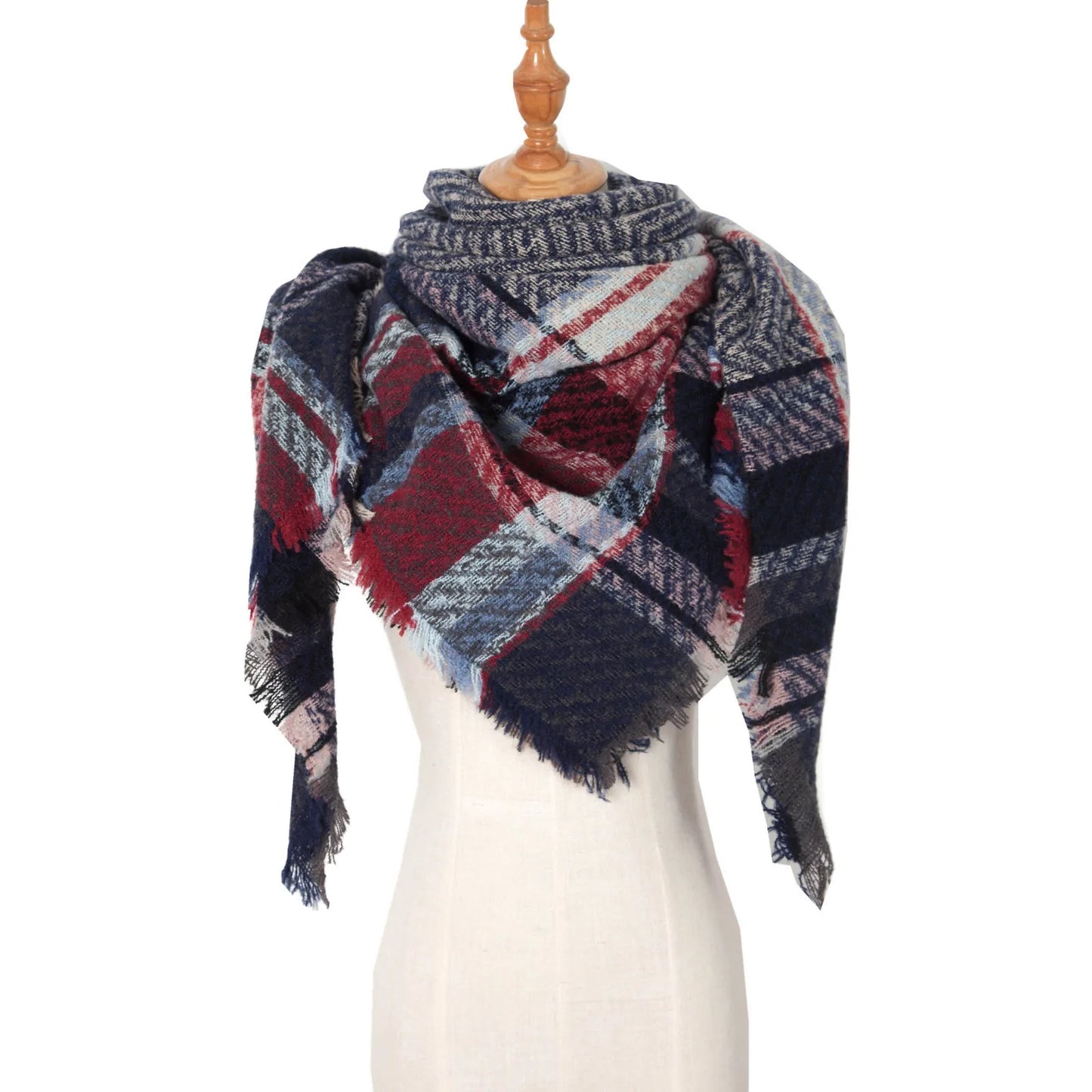 Autumn Winter Plaid Scarf Shawl Women Knitted Triangle Scarves Bandana Lady Warm Blanket Shawls Wraps Neck Scarfs