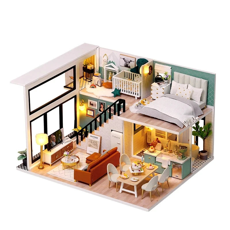 DIY Doll House Wooden Miniature Furniture Dollhouse Handmade house model assembly Toys for Children Birthday Gifts L031