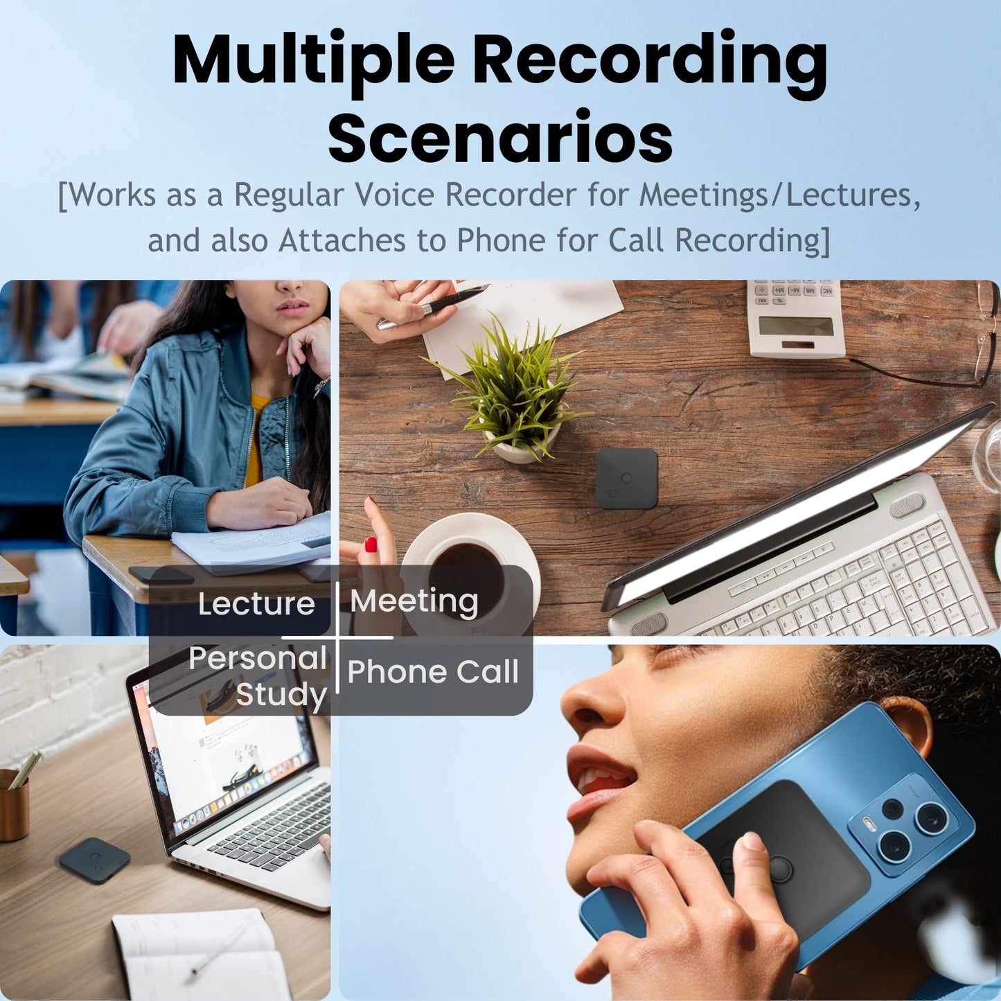 AI-Powered Voice Recorder and Call Recorder with Speech-to-Text & Summarization, Supports 100 Languages, 64GB Storage