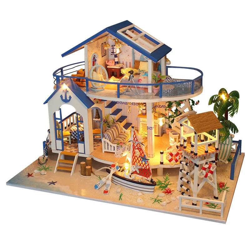 Miniature Diy Doll House Wooden Miniature Handmade Dollhouses Furniture Kit Handmade Toys For Children Girl Gift Legend Blue Sea
