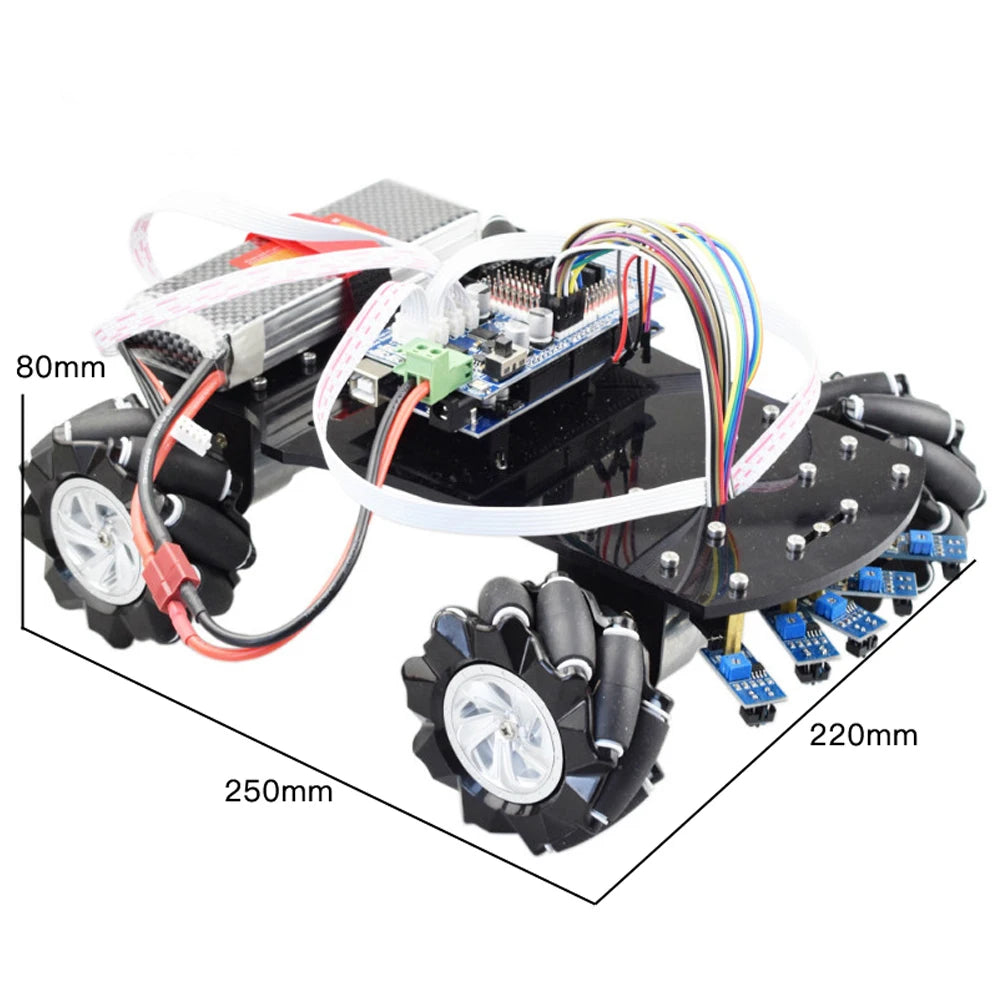 Line Tracking Smart RC Mecanum Wheel Robot Car Omni-Directional for Arduino with 12V Encoder Motor DIY Project STEM
