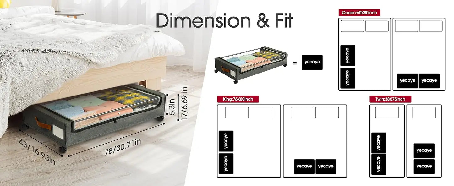Under Bed Storage with Wheels, Under Bed Storage Containers, Shoe Organizer, 1Pack