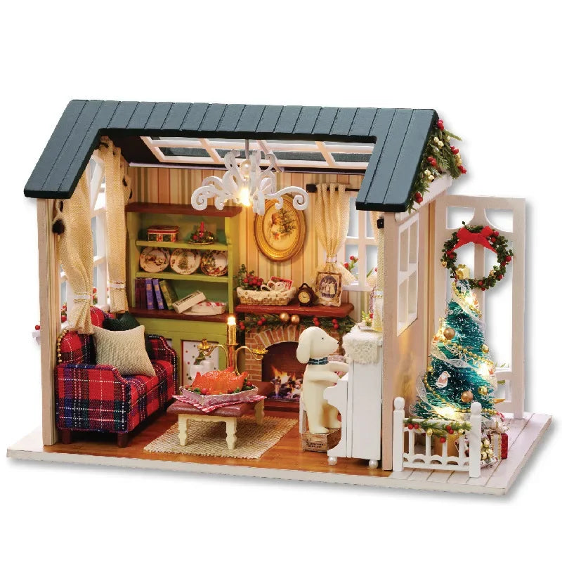 Assemble DIY Wooden House Dollhouse kit Wooden Miniature Doll Houses Miniature Dollhouse toys With Furniture LED Lights Gift