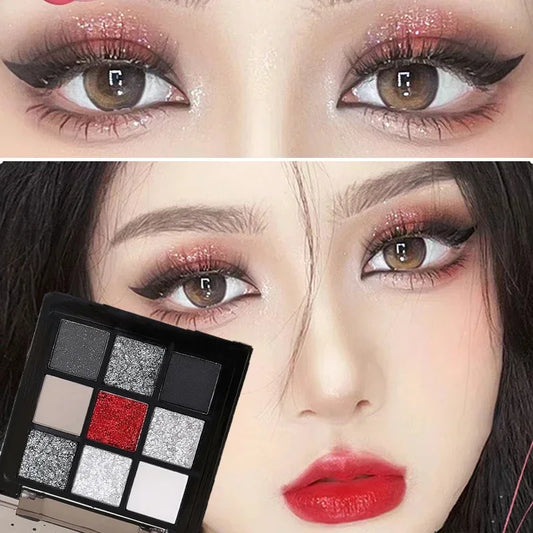 Black Red Punk Smoked 9 Colors Eyeshadow Pearl Cold Dark Color Makeup Eyeshadow Palette Lasting Waterproof Glitter Eye Shadow