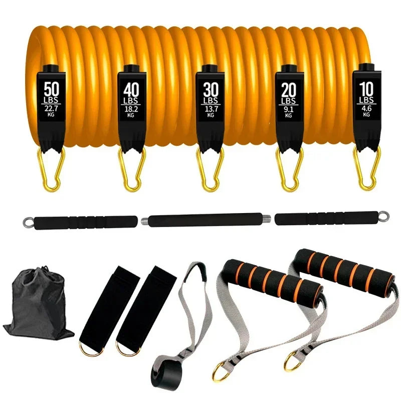 Workout Bar Bodybuilding Resistance Bands Set Pilates Bar Kit Elastic Bands Women Men Muscle Strength Training Fitness Equipment
