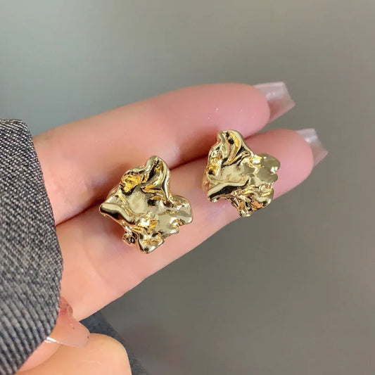 Irregular Pleated Lava Earrings For Women Trendy Metallic Texture Geometric Small Stud Earrings Temperament Party Jewelry Gifts