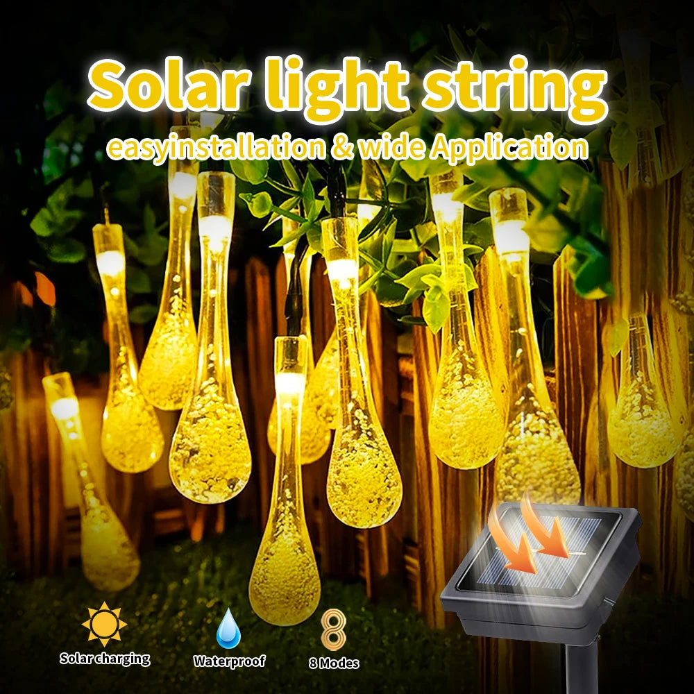 Water droplets Solar String Lights 5/7M  Waterproof Outdoor Decoration garland Fariy Lights Christmas Wedding party Garden