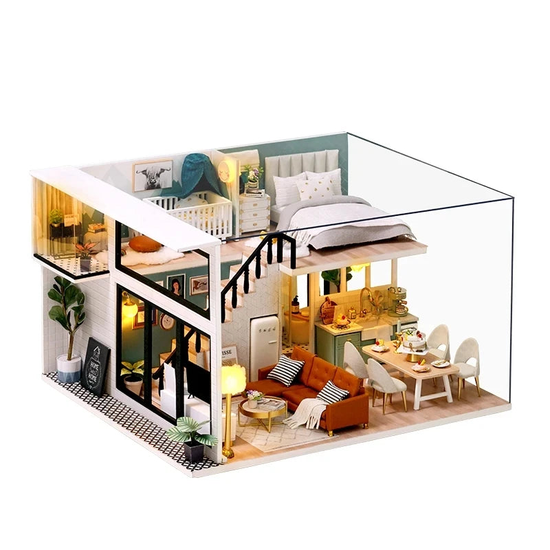DIY Doll House Wooden Miniature Furniture Dollhouse Handmade house model assembly Toys for Children Birthday Gifts L031