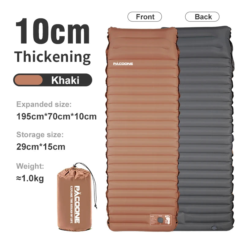 PACOONE Outdoor Sleeping Pad Camping Inflatable Mattress Built-in Pump Ultralight Air Cushion Travel Mat With Headrest For Trave