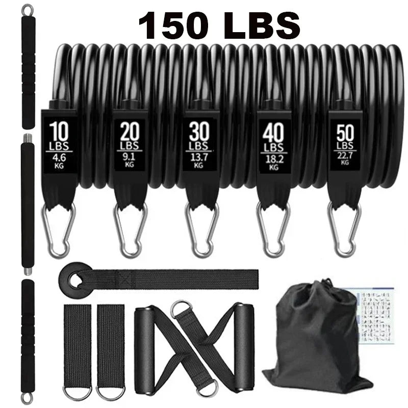 Workout Bar Bodybuilding Resistance Bands Set Pilates Bar Kit Elastic Bands Women Men Muscle Strength Training Fitness Equipment