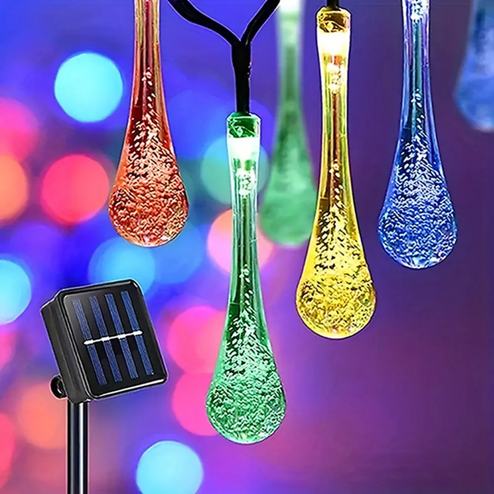 LED Light Solar Powered Water Droplet Style String Lamp Outdoor Waterproof Festival Decoration Bubble Fun Fashion