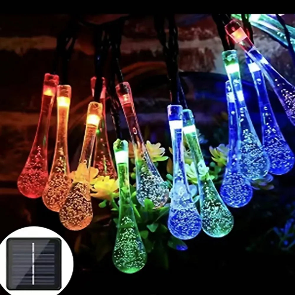 LED Light Solar Powered Water Droplet Style String Lamp Outdoor Waterproof Festival Decoration Bubble Fun Fashion