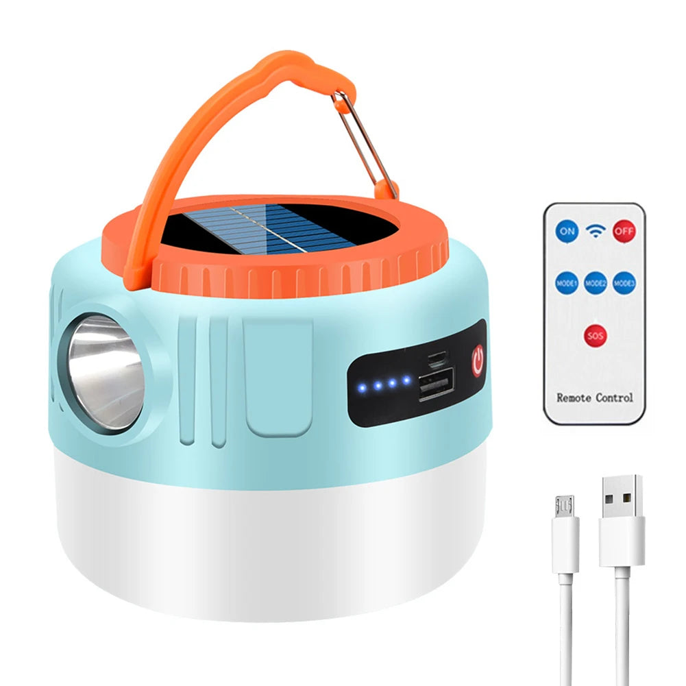 Solar Camping Light Power Bank USB Rechargeable Bulb 6 Gears Remote Control Tent Lamp Portable Lanterns Emergency Lights Outdoor