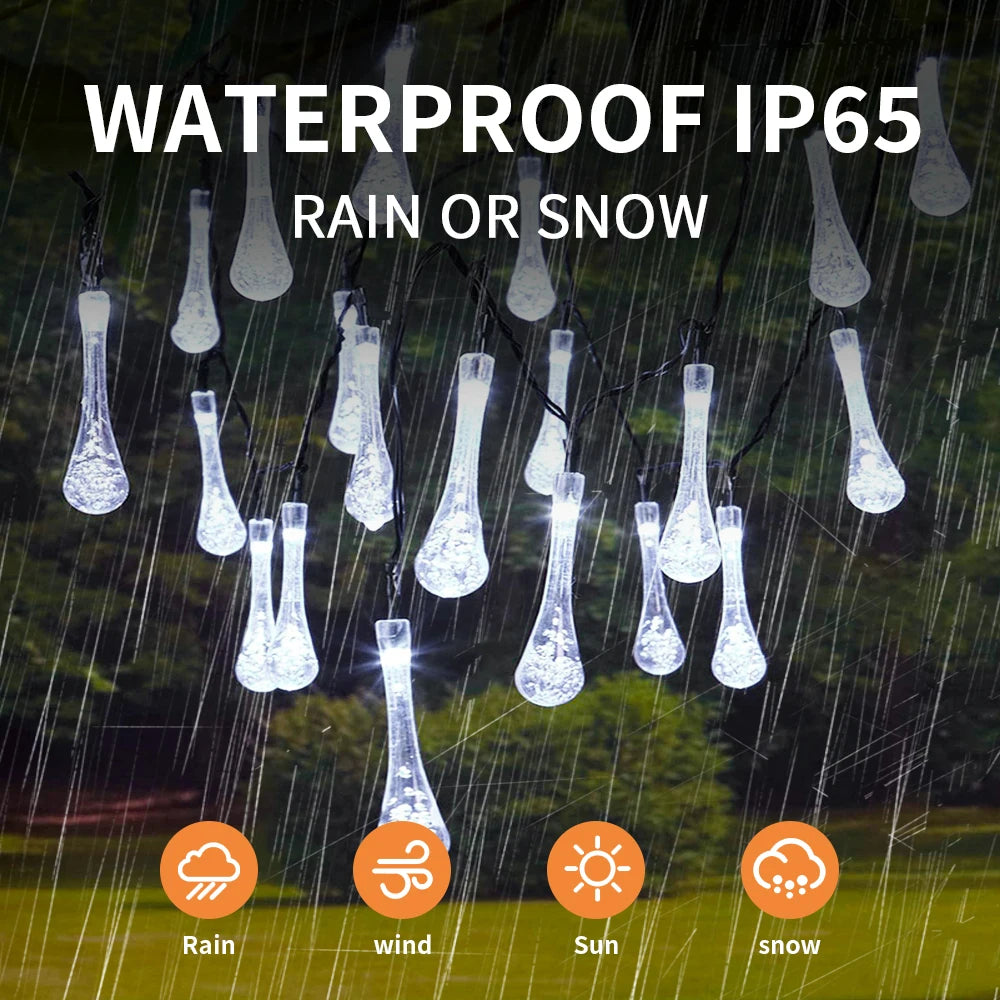 Water droplets Solar String Lights 5/7M  Waterproof Outdoor Decoration garland Fariy Lights Christmas Wedding party Garden