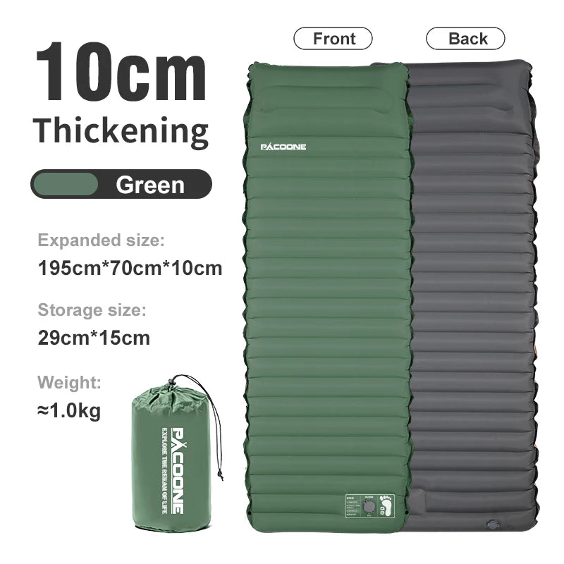 PACOONE Outdoor Sleeping Pad Camping Inflatable Mattress Built-in Pump Ultralight Air Cushion Travel Mat With Headrest For Trave