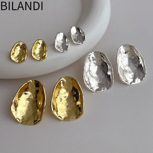 Bilandi Fashion Jewelry Two Size Metallic Stud Earrings For Women Female Gift Simply Design Accessories