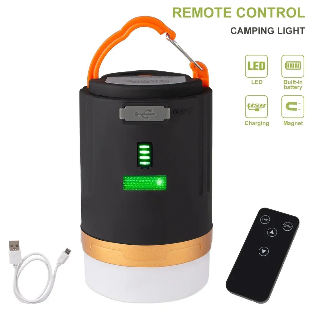 USB Rechargeable LED Camping Lantern Remote Control Portable Camping Torch with Strong Magnet Outdoor Emergency Lantern 4800Mah