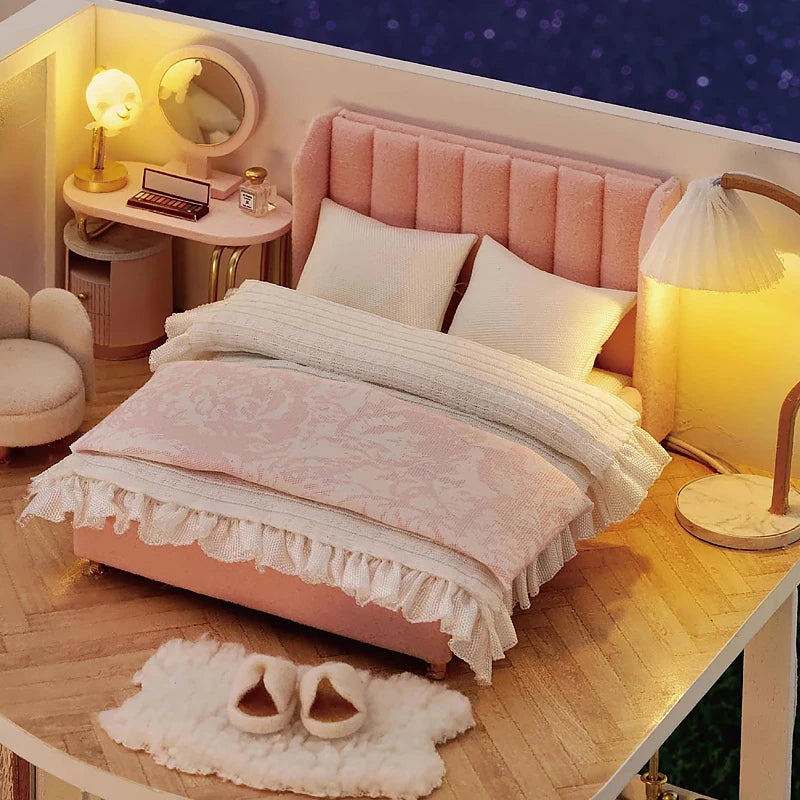 3D Wooden Mini Doll House Assembly Building With Furniture Kit DIY Handmade Duplex Apartment Production Toys Kids Birthday Gifts