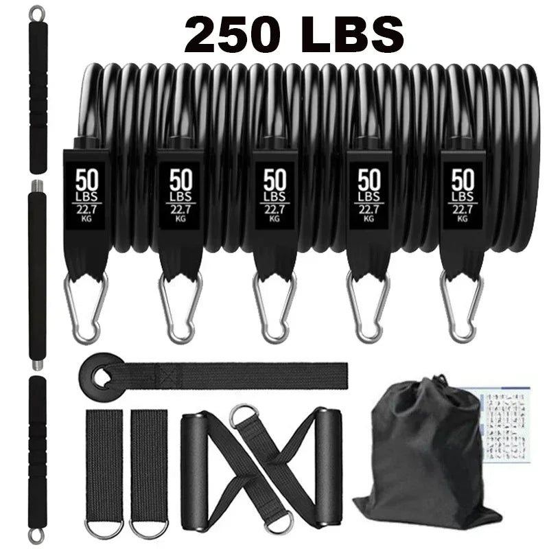 Workout Bar Bodybuilding Resistance Bands Set Pilates Bar Kit Elastic Bands Women Men Muscle Strength Training Fitness Equipment