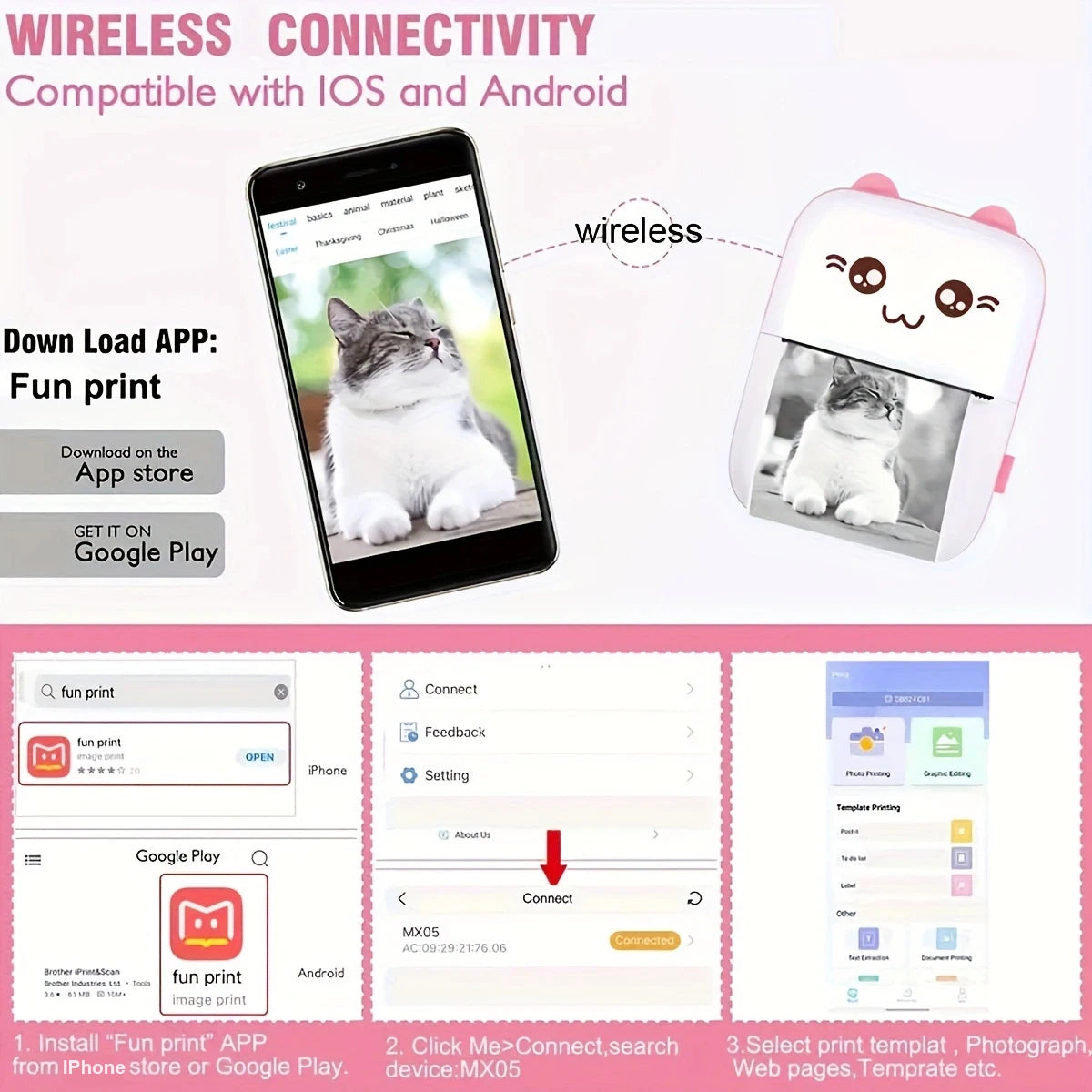 Mini Printer For IPhone And Android, Wireless Mini Photo Printer Label Printer, Portable Mini Thermal Printer For Printing Label