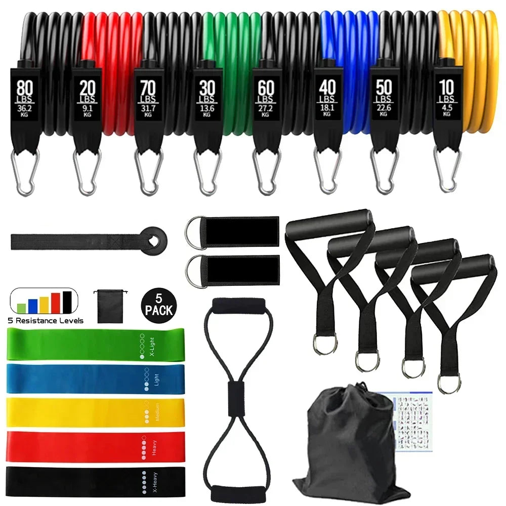 Workout Bar Bodybuilding Resistance Bands Set Pilates Bar Kit Elastic Bands Women Men Muscle Strength Training Fitness Equipment