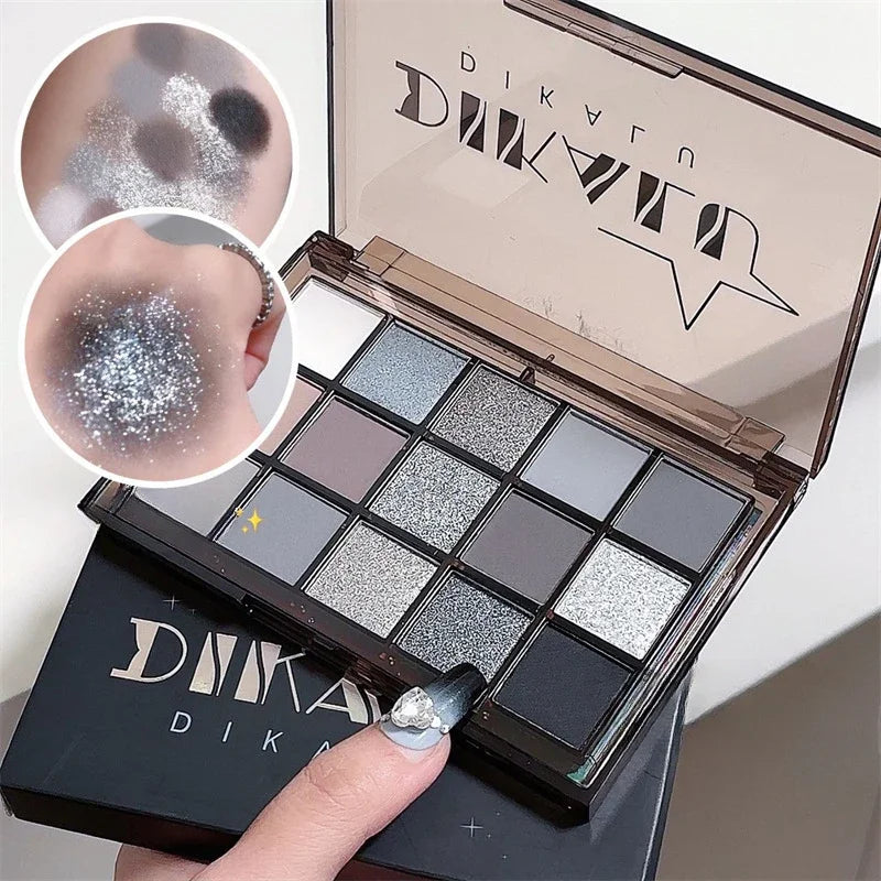 15Colors Cool Toned Eyeshadow Palette Black Smokey Eye Glitter Eyeshadow Shadow Eye Pigments Matte Palette Palett Palette S K4W5