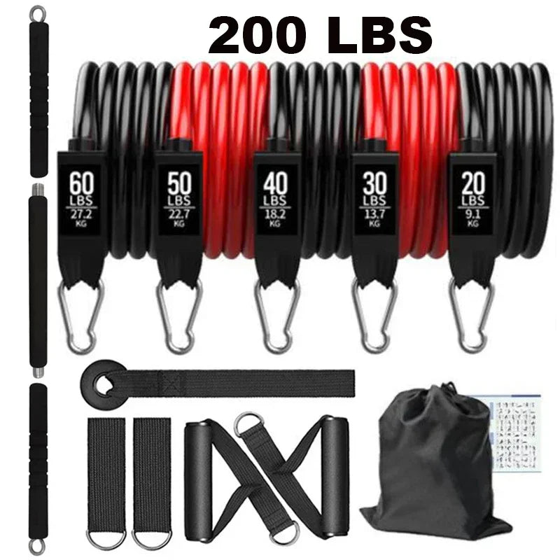 Workout Bar Bodybuilding Resistance Bands Set Pilates Bar Kit Elastic Bands Women Men Muscle Strength Training Fitness Equipment