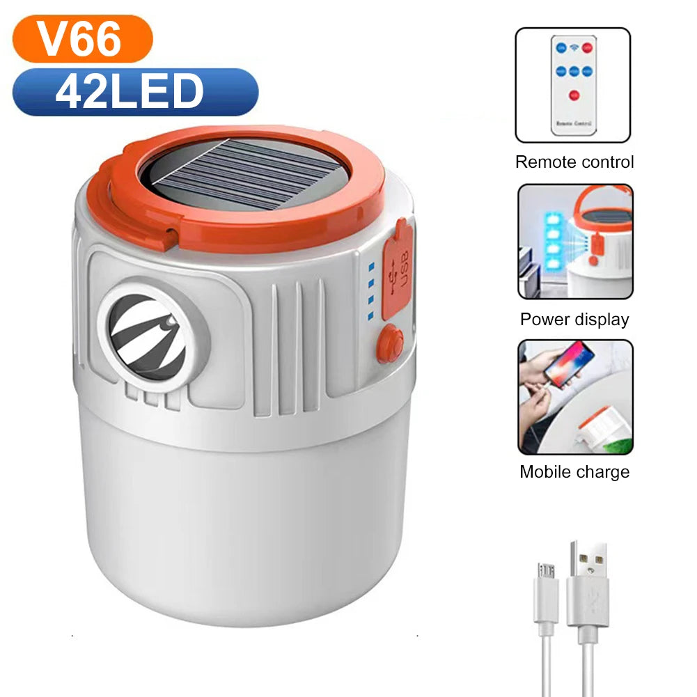 Solar Camping Light Power Bank USB Rechargeable Bulb 6 Gears Remote Control Tent Lamp Portable Lanterns Emergency Lights Outdoor