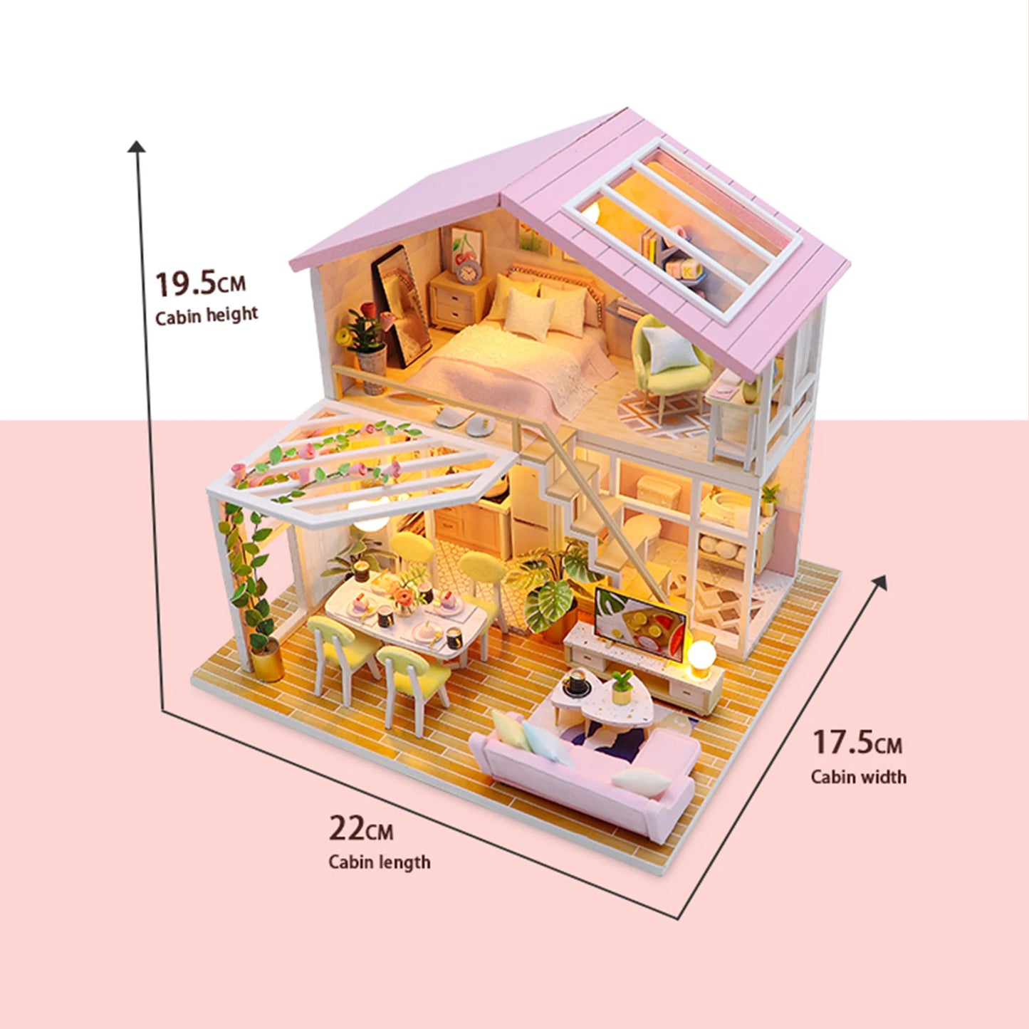 Dollhouse Miniature DIY Wooden Dollhouse Kit with Furniture with LED Light Music Sweet Time