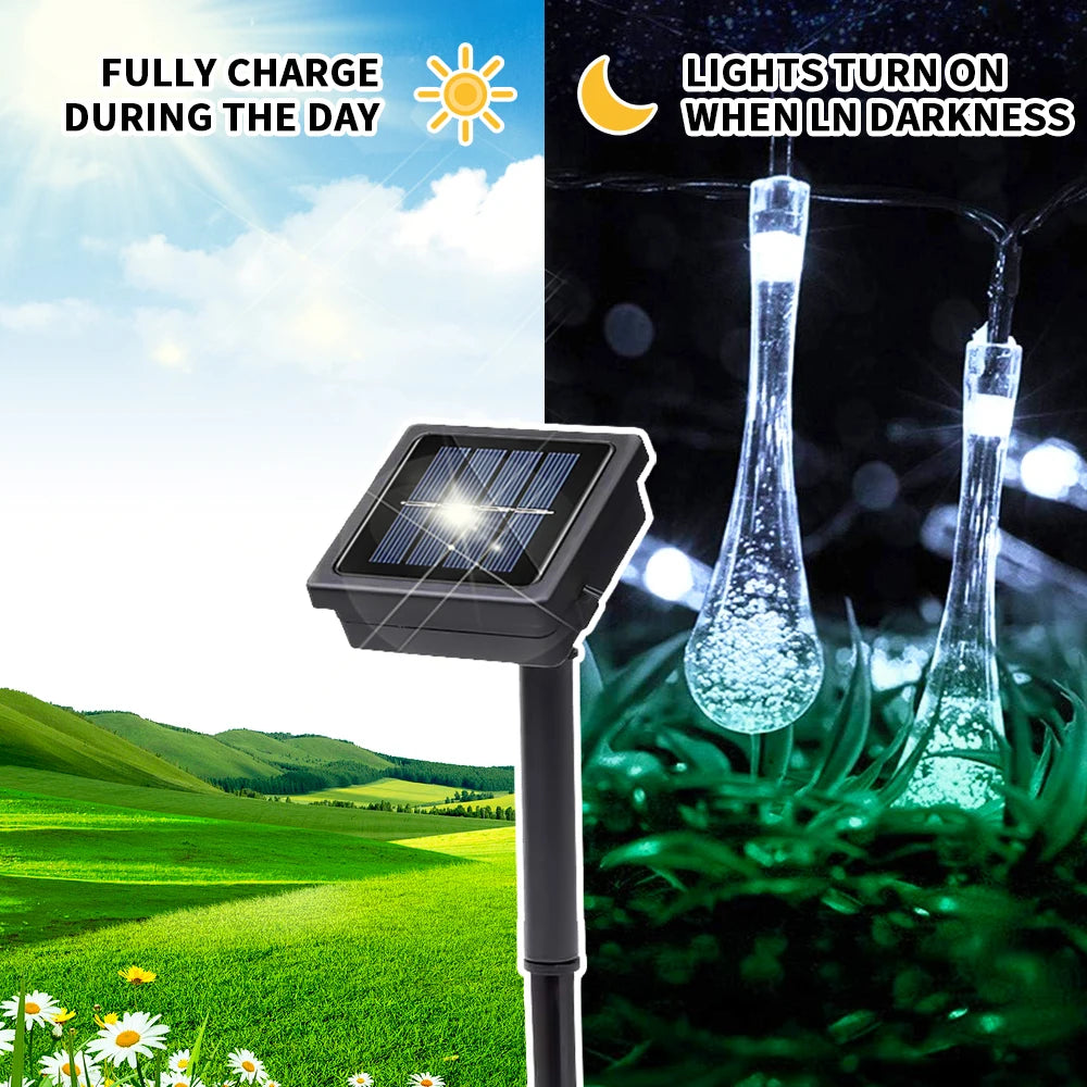 Water droplets Solar String Lights 5/7M  Waterproof Outdoor Decoration garland Fariy Lights Christmas Wedding party Garden