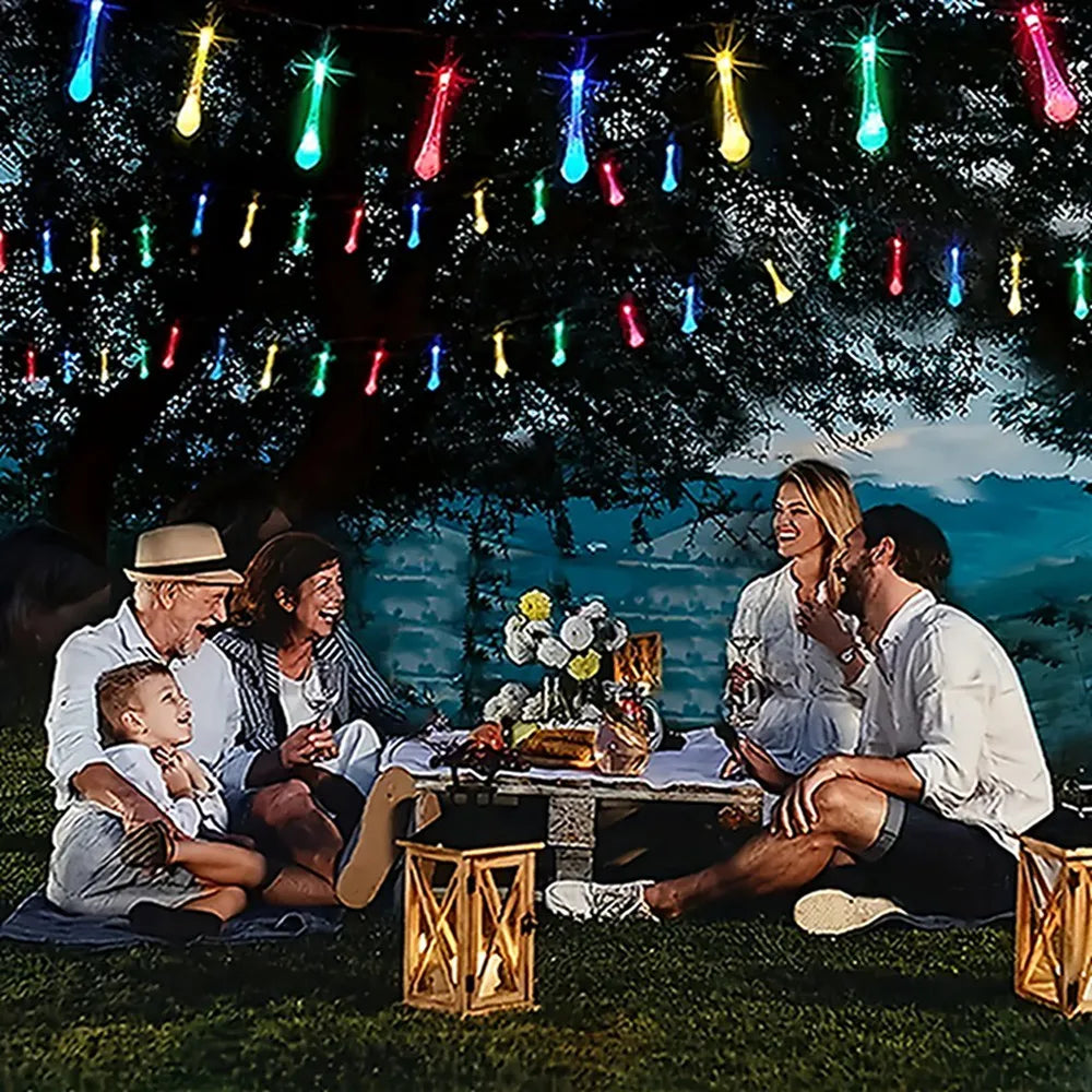 LED Light Solar Powered Water Droplet Style String Lamp Outdoor Waterproof Festival Decoration Bubble Fun Fashion