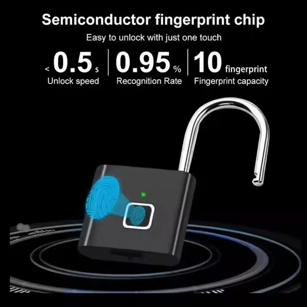 Fingerprint Padlock Anti-theft Waterproof Keyless Security Lock Padlock Portable Box Portable Digital Lock Charging U N7b7