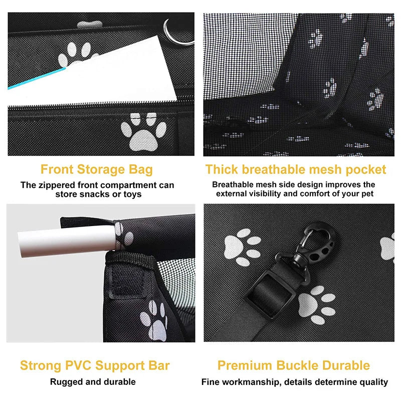 High Quality Pet Dog Car Booster Seat Pet Mesh Puppy Safety Belt Stable Foldable Travel Pet Dog Car Seat Booster Basket