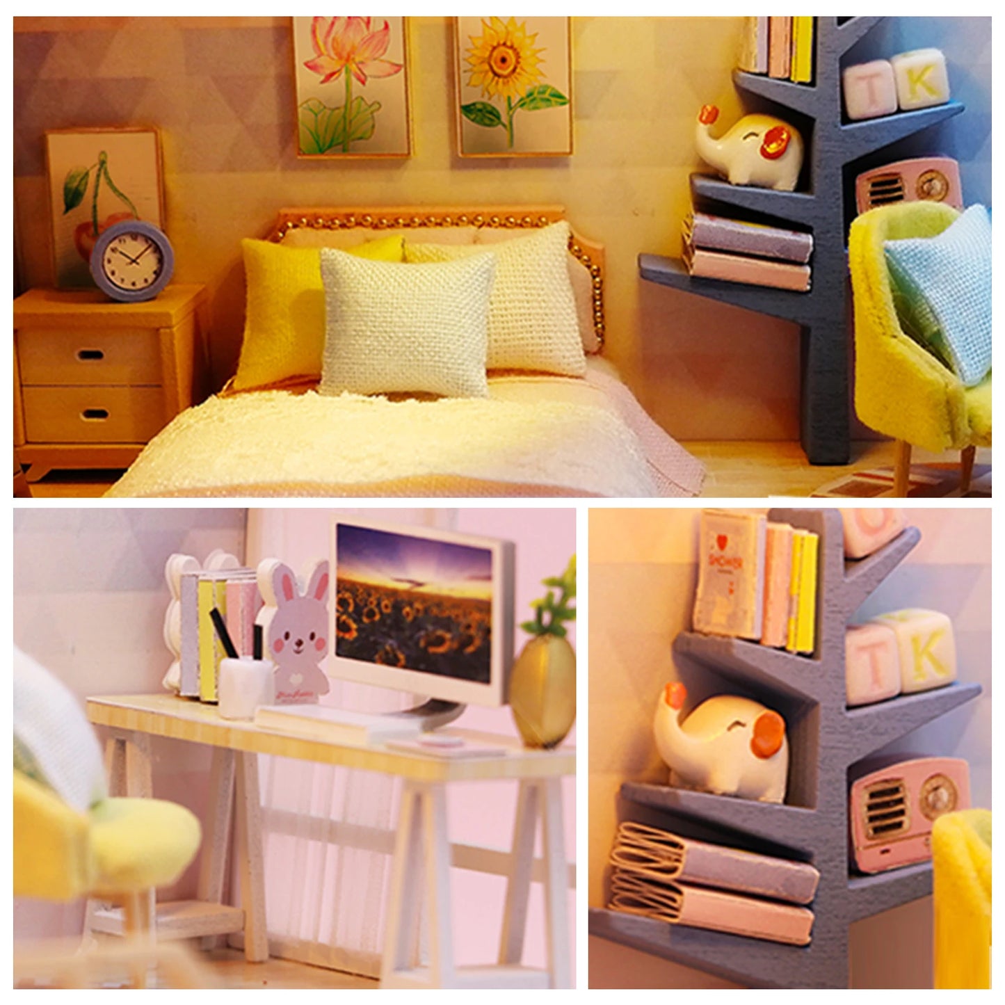 Dollhouse Miniature DIY Wooden Dollhouse Kit with Furniture with LED Light Music Sweet Time
