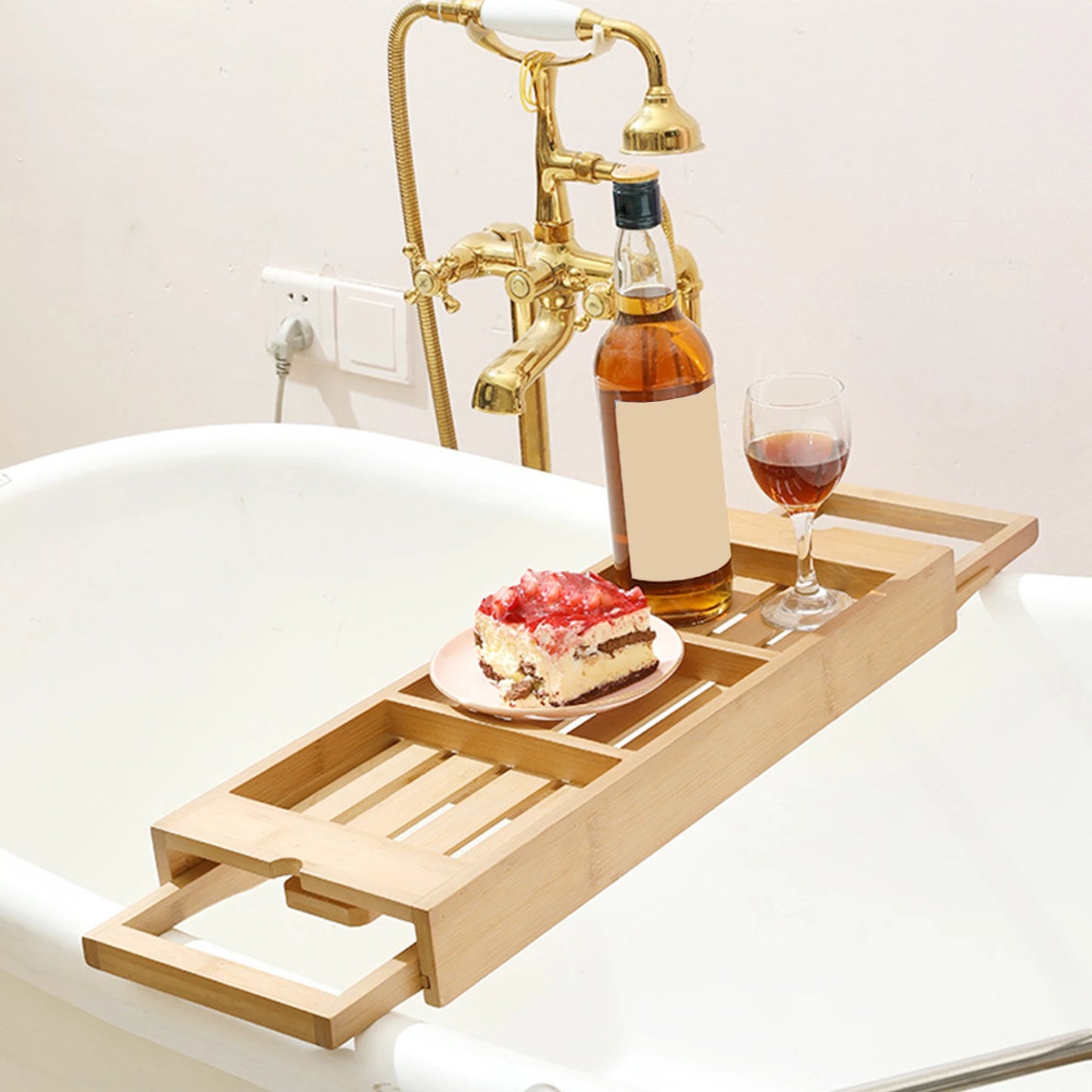 Expandable Luxury Wooden Bathtub Caddy Tray Bathtub Accessories 23.62''-34.25'' Soap Dish Non Slip Tablet Holder Storage Holder