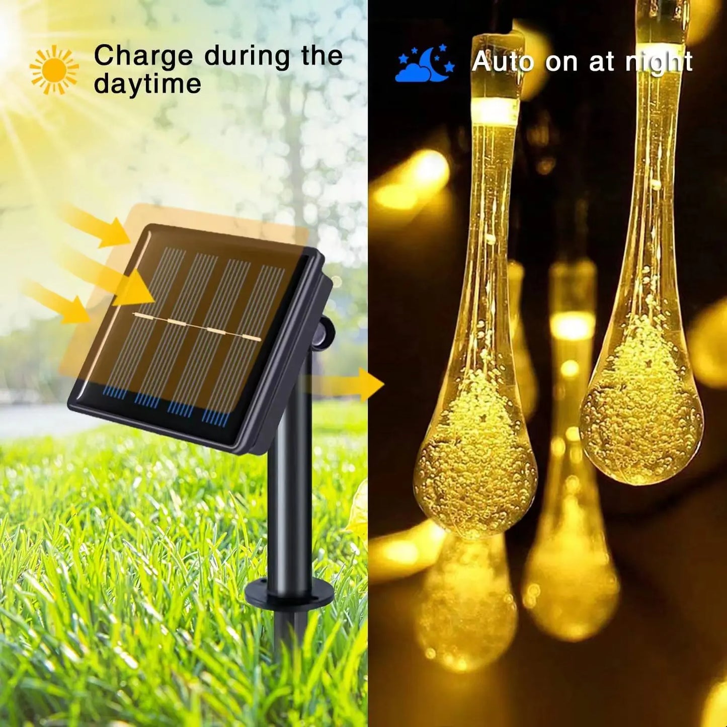 Water droplets Solar String Lights 5/7M  Waterproof Outdoor Decoration garland Fariy Lights Christmas Wedding party Garden