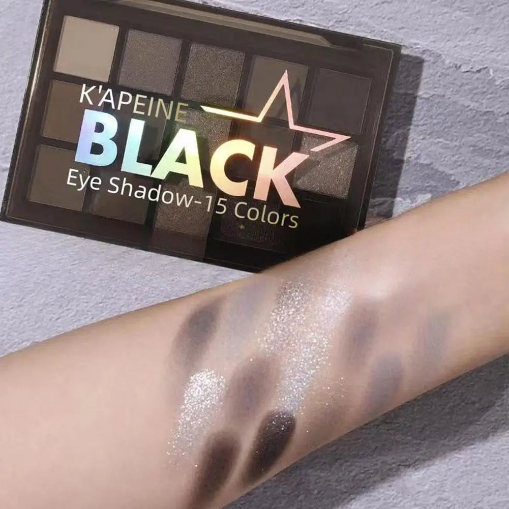 15 Colors Smokey Black Eyeshadow Palette Dark Grey Shimmer Matte Eye Shadow Pallet Smokey Eyeshadow for Goth Makeup