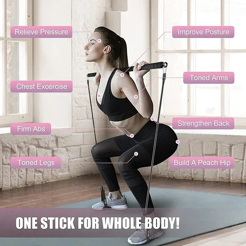 Workout Bar Bodybuilding Resistance Bands Set Pilates Bar Kit Elastic Bands Women Men Muscle Strength Training Fitness Equipment