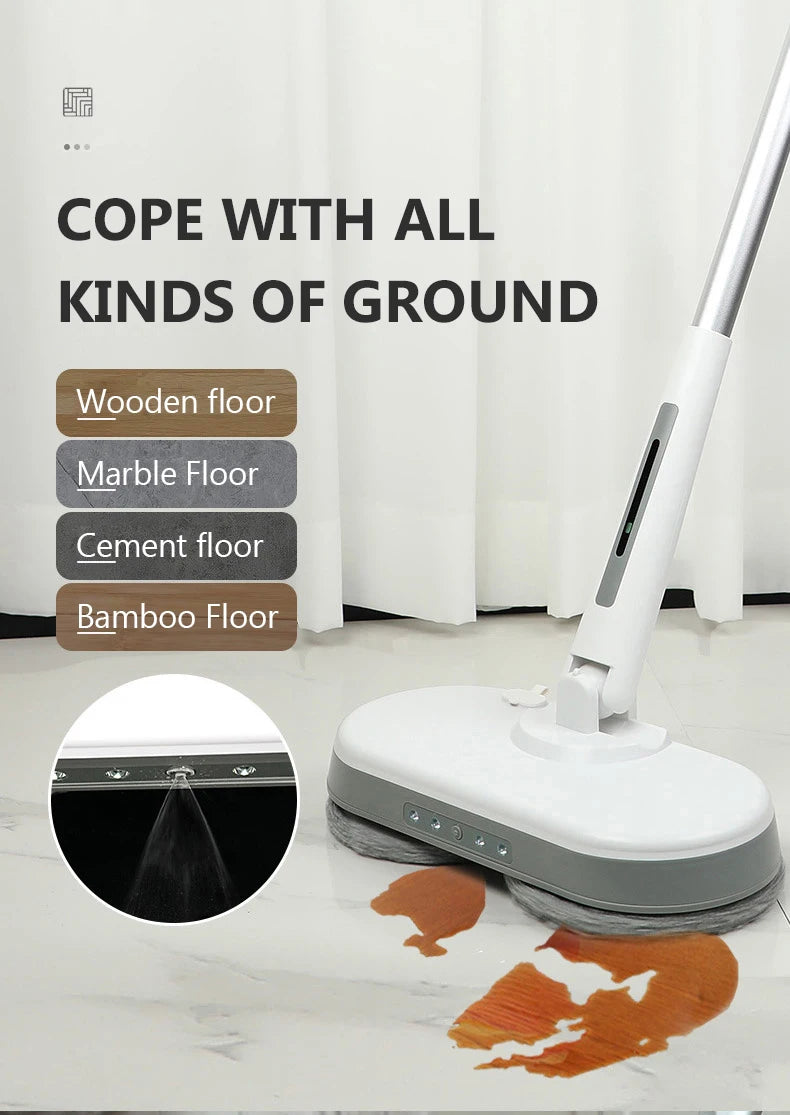 Rechargeable Cordless Electric Mop with LED light Dual-wheel High-speed Rotary Sweeper Automatic Water Spray Window Glass washer