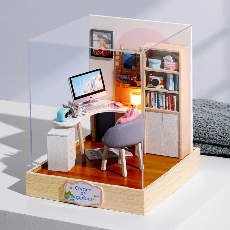 Assemble DIY Wooden House Dollhouse kit Wooden Miniature Doll Houses Miniature Dollhouse toys With Furniture LED Lights Gift
